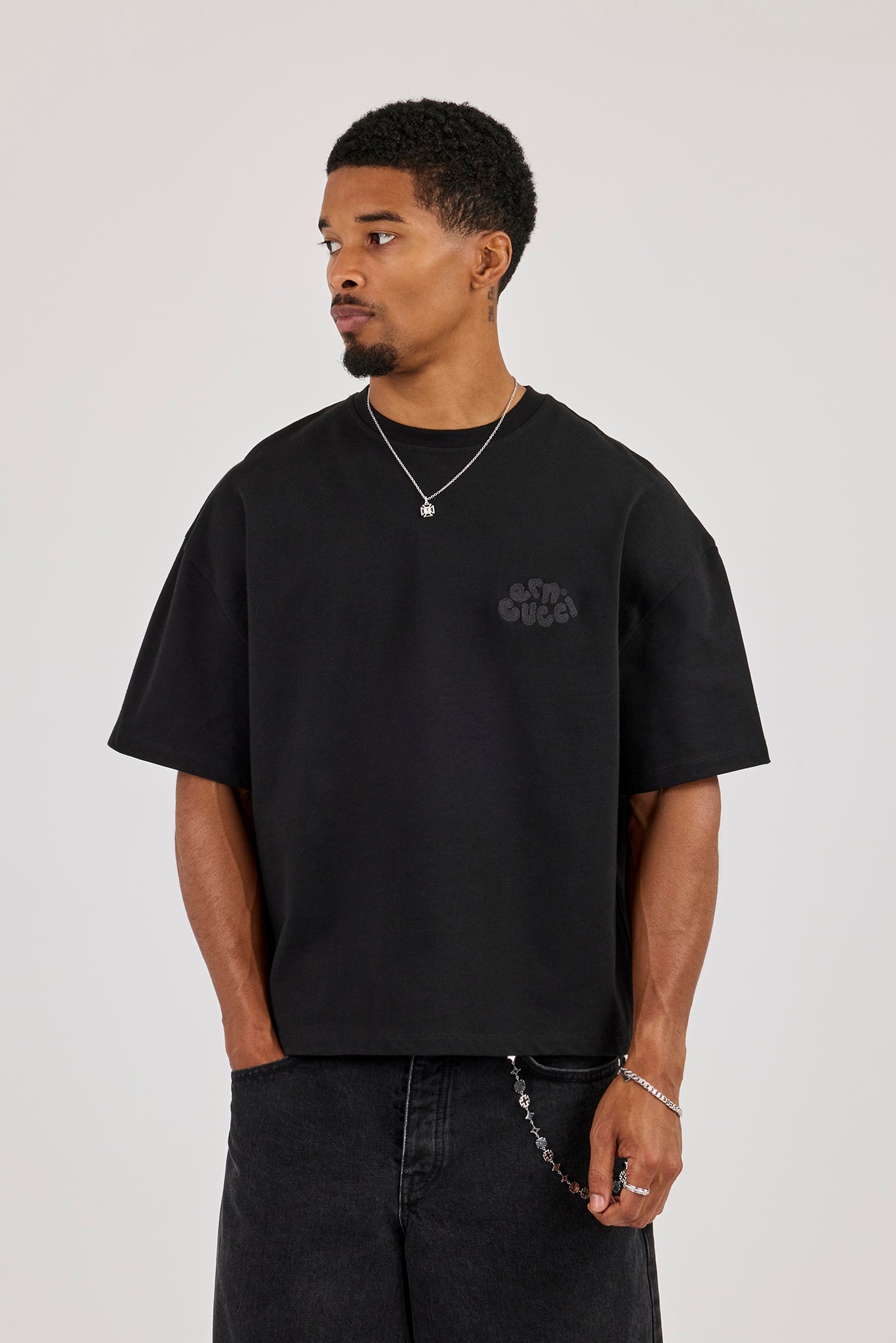Cernucci Chain Stitch Boxy T-Shirt - Black